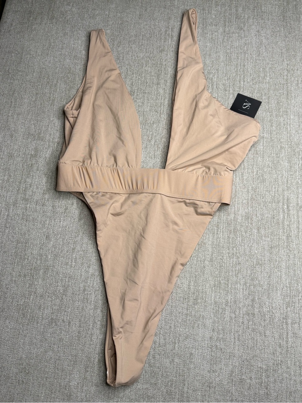 NWT AS Luxury Swimwear Nude Plunge One Piece Swimsuit Size Large